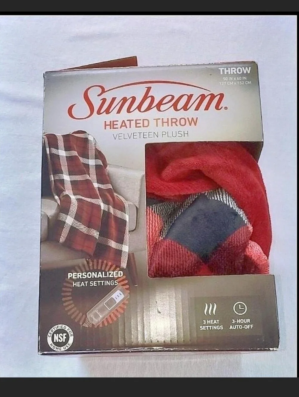 Sunbeam Blanket Heated Throw Blanket Winter Blanket Large Blanket Red Plaid NEW
